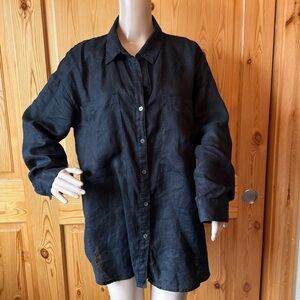 Magaschoni Button Front Shirt Womens M Oversized Black Linen Coastal Minimalist